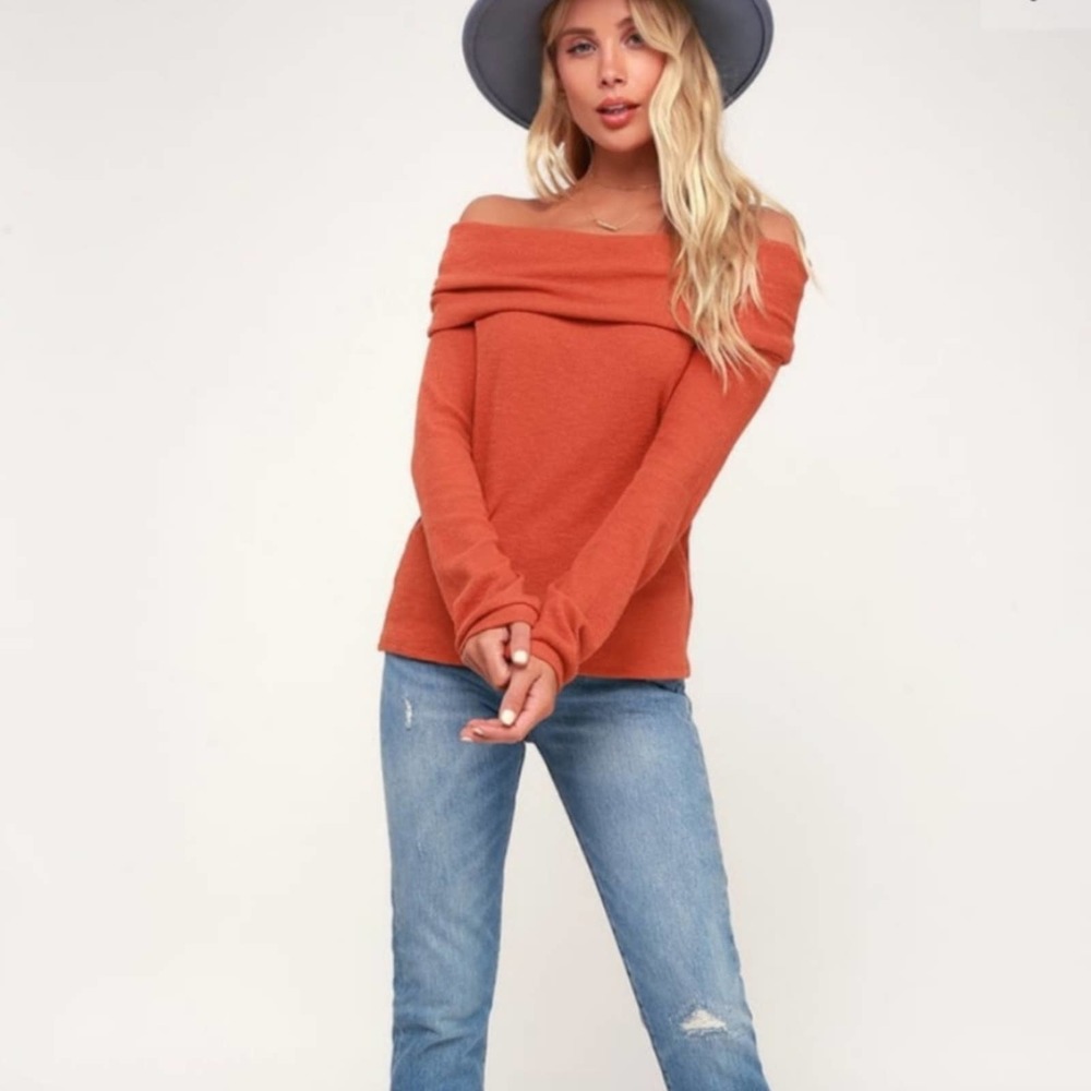 Lulu's Rust Off-the-Shoulder Long Sleeve Top